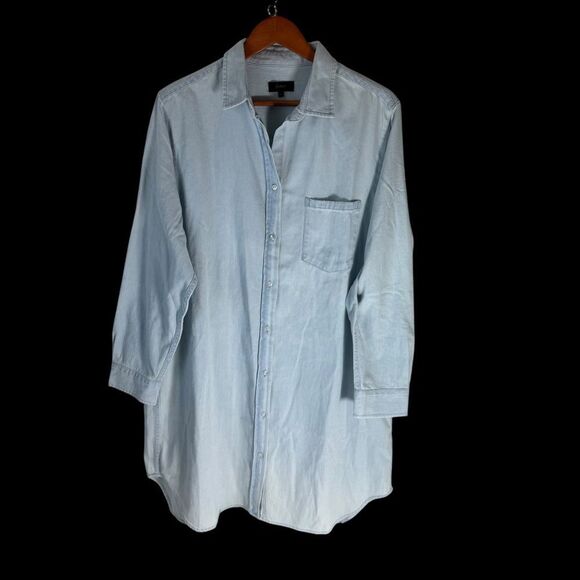 Distressed Denim Shirtdress Light Chambray Sz XL - Picture 2 of 8